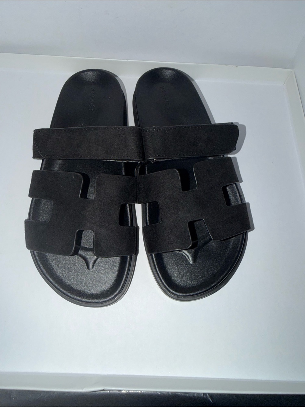 Men's Black Slide Sandals with Suede Upper